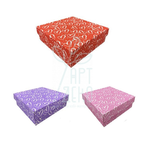 Коробка подарункова, гофрокартон "Серця", 26х26х8,5 см, Україна