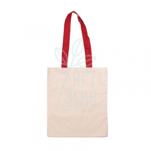 Еко-сумка, бавовна невибілена, 38х42 см, ручки червоні 70 см, ROSA Talent