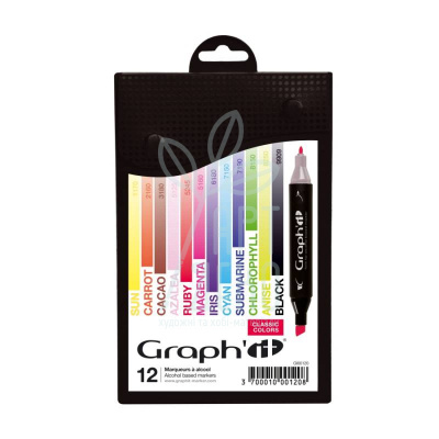 Набір двосторонніх маркерів Graph'it Classic, Класичні кольори, 12 шт., Oz International