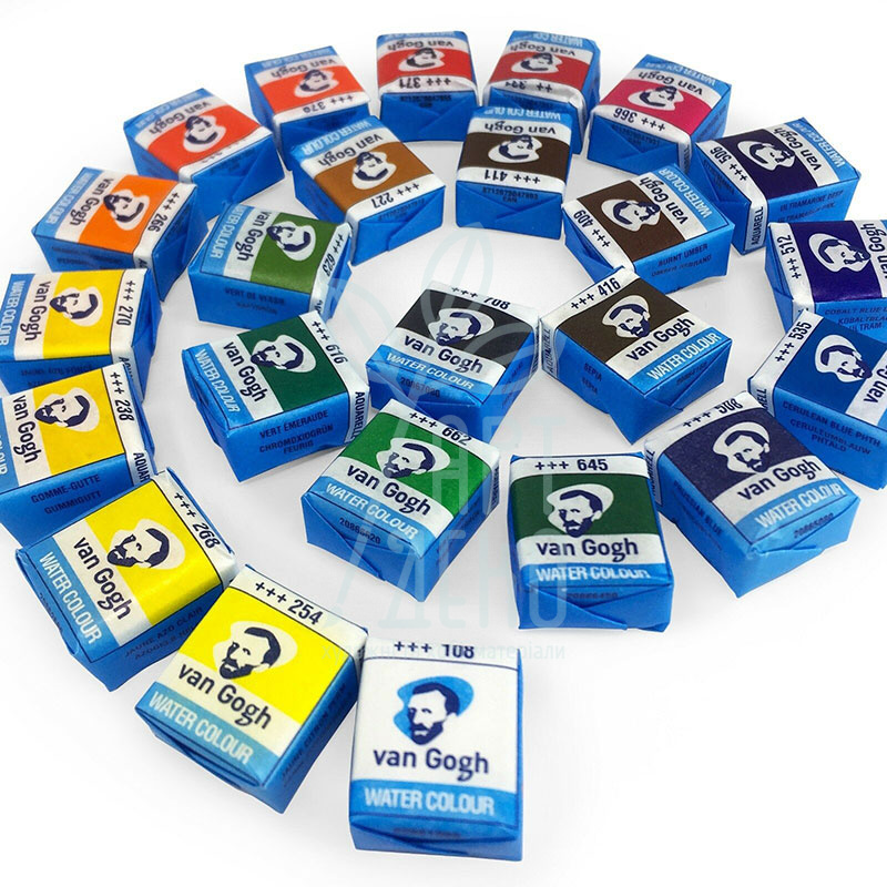 Набір акварельних фарб Van Gogh, в металевому пеналі, кювети+пензель, 24 кол., Royal Talens