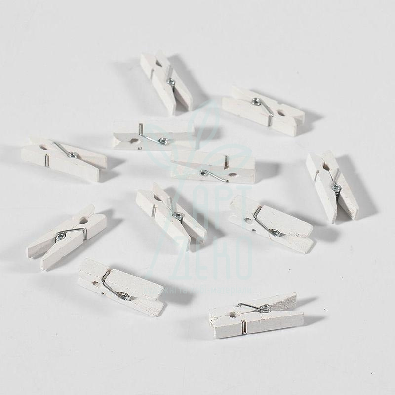 Набір прищіпок декоративних, дерев'яних, 2,5 см, білі, 50 шт., Україна