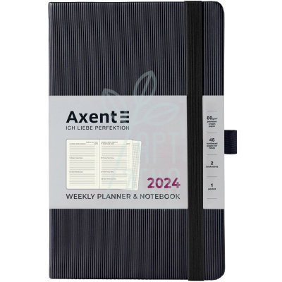 Щоденник датований 2024 Partner Lines, 12,5х19,5 см, 96 л., чорний, Axent