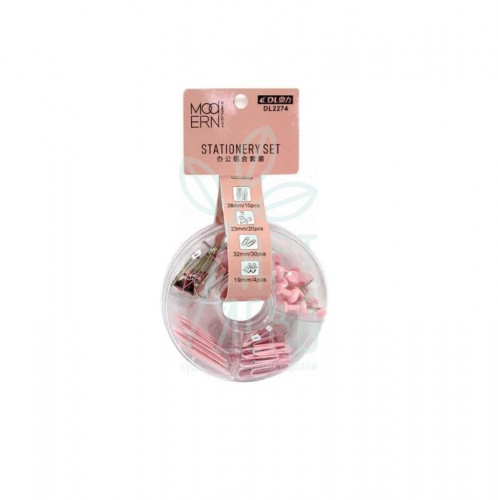 Набір канцелярський, біндер 19 мм - 4 шт, скріпки 32 мм - 40 шт, кнопки-гвіздки - 20 шт, WB