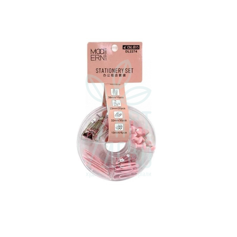 Набір канцелярський, біндер 19 мм - 4 шт, скріпки 32 мм - 40 шт, кнопки-гвіздки - 20 шт, WB