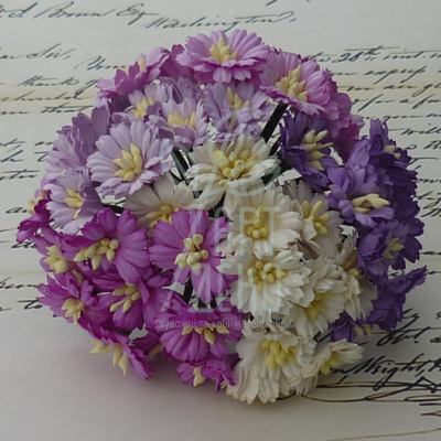 Квіти паперові Маргаритка, біло-фіолетові тони, 2,5 см, 5 шт., Тайланд