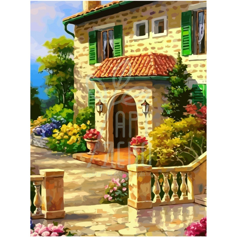 Полотно на картоні з контуром Пейзаж №33, 30х40, бавовна, акрил, ROSA START