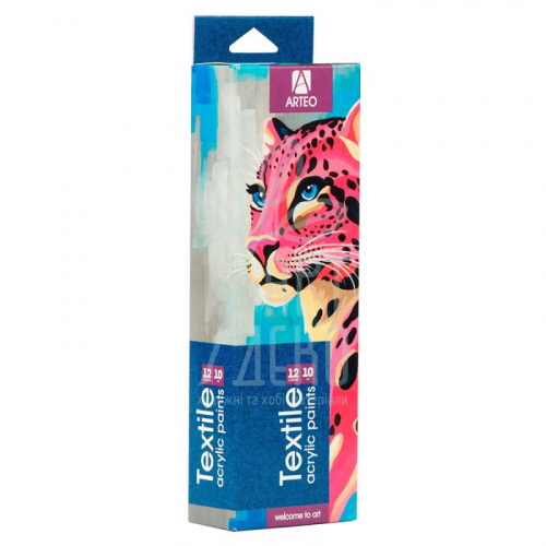 Набір фарб акрилових для тканини Animals, 12x10 мл, Arteo