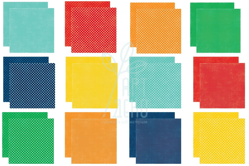 Набір паперу для скрапбукінгу "Essentials Dots Primary Collection", 30х30 см,  12 л., Echo Park