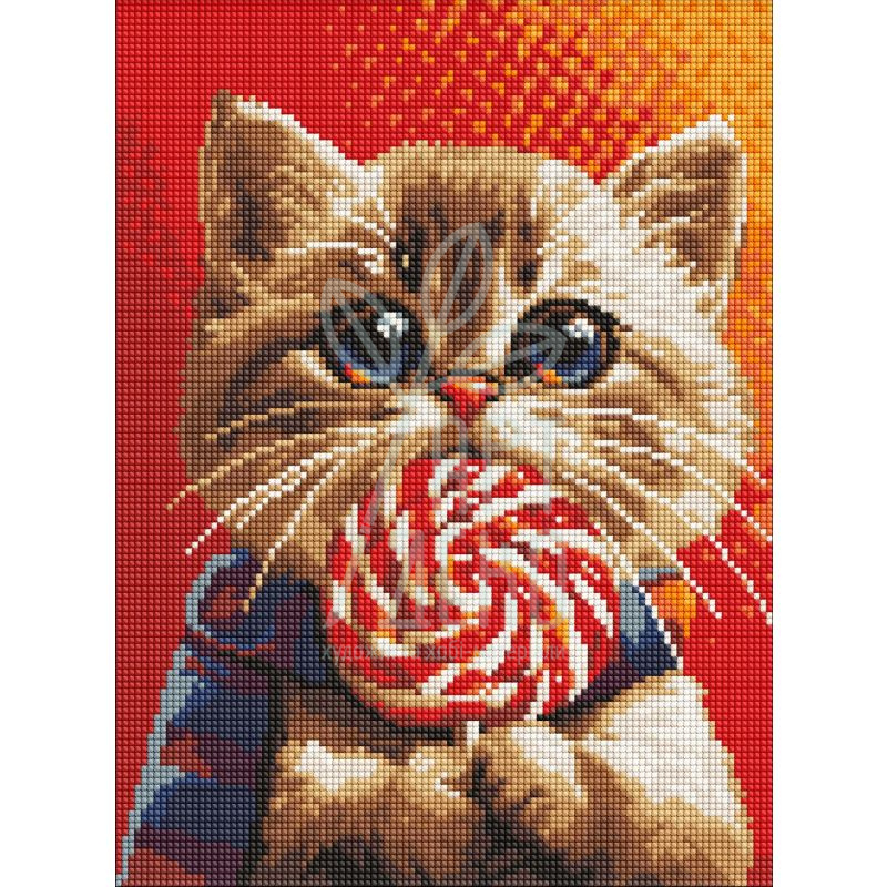 Набір з алмазною мозаїкою "Котик із цукеркою" , 30х40 см, Ідейка