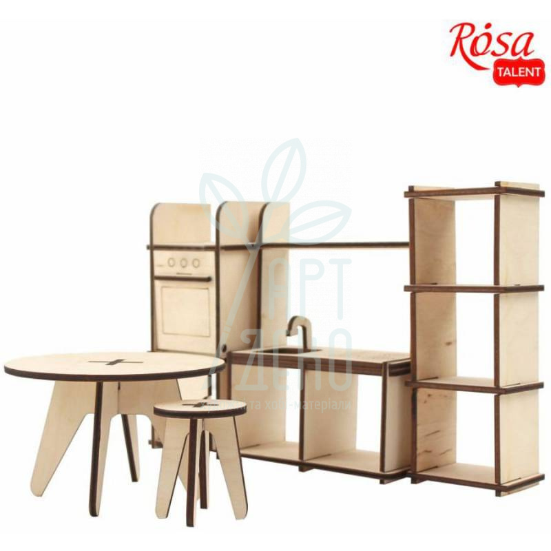 Набір лялькових меблів "Кухня" 1, модерн, 8 предметів, фанера, ROSA TALENT