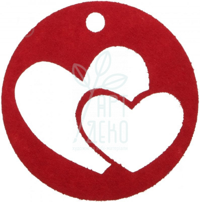Декор з фетру "Серця двох", червоний, 10 см, Китай