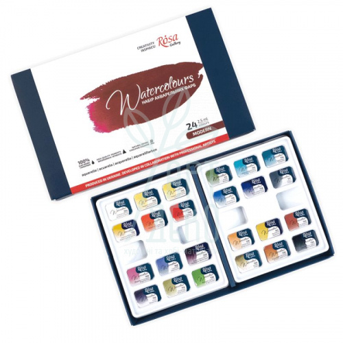 Набір акварельних фарб Gallery "Modern", кювети, 24 кол, ROSA