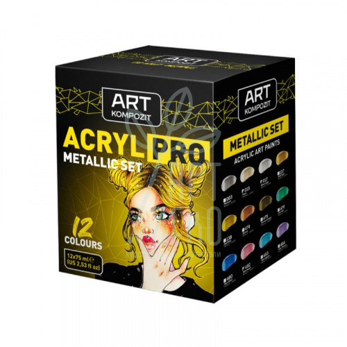 Набір акрилових фарб Acryl Pro Metallic, 12х75 мл, Art Kompozit 