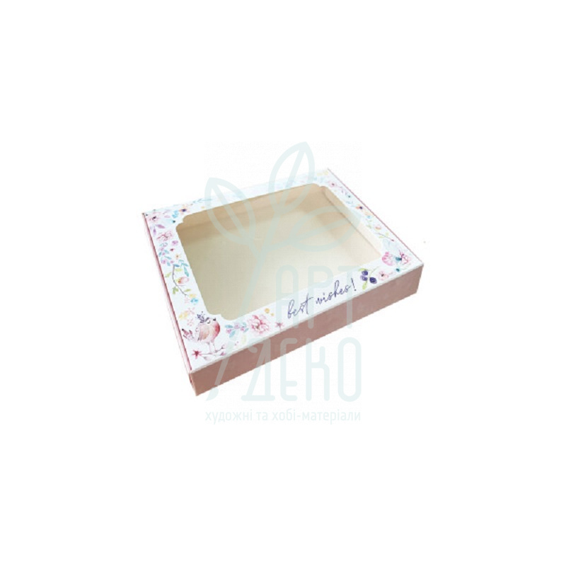 Коробка подарункова з віконцем "Best wishes", 15х20х3 см, Україна