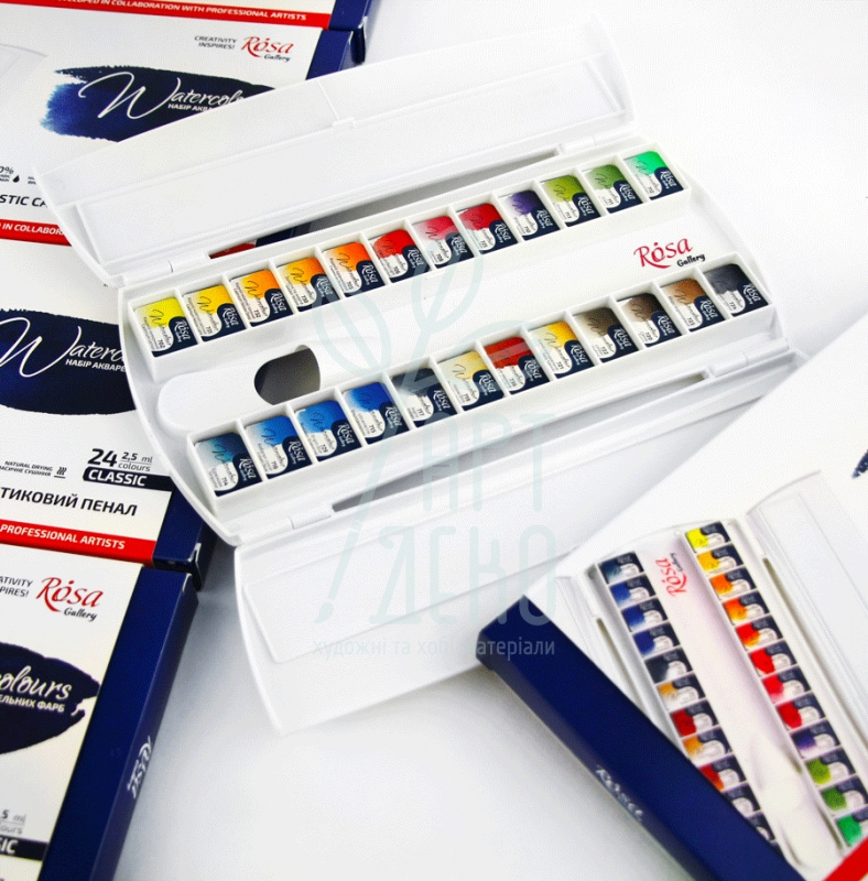 Набір акварельних фарб Gallery "Classic", в пластиковому пеналі, 24 кол., ROSA