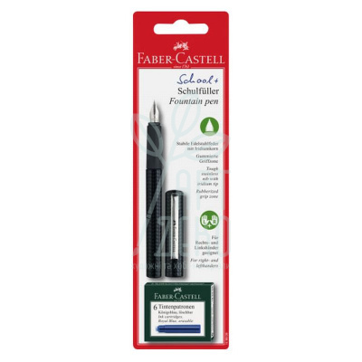 Ручка-перо School, чорна, + 6 картриджів, Faber-Castell