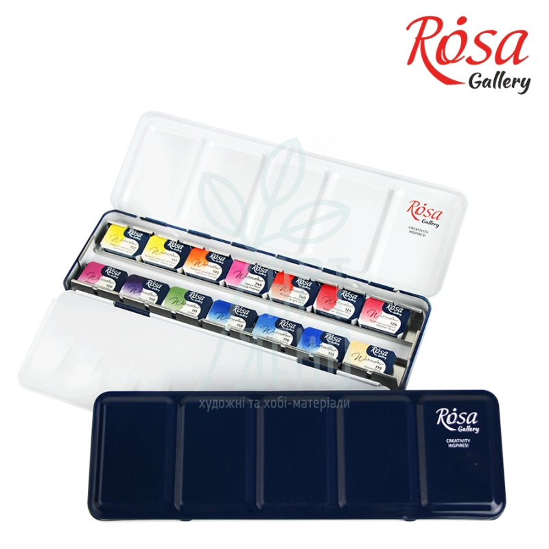 Набір акварельних фарб Gallery "Botanical", в металевому пеналі, кювети, 14 кол., ROSA