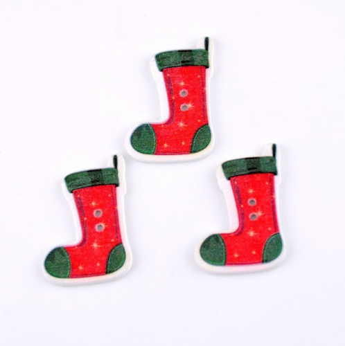 Дерев'яні гудзики Чобіт червоний, 30x36 мм, Китай