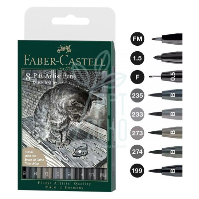 Набір пензлів-ручок PITT Artist Pen Grey&Black, 8 шт, Faber-Castell