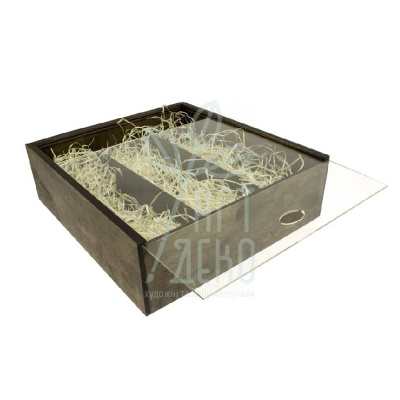 Коробка для вина/шампанського, 3 секції, фанера, 38х34х12 см, Україна 