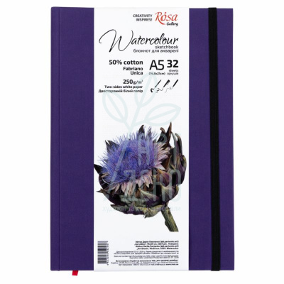 Блокнот для акварелі Unica by Fabriano, Фіолетовий, А5 (14,8х21 см), 250 г/м2, 32 л, Rosa Блокнот для акварелі Unica by Fabriano, Фіолетовий, А5 (14,8х21 см), 250 г/м2, 32 л, Rosa
