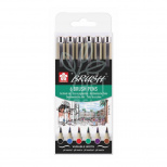 Набір лайнерів-пензлів PIGMA BRUSH BASIC, 6 кол., Sakura