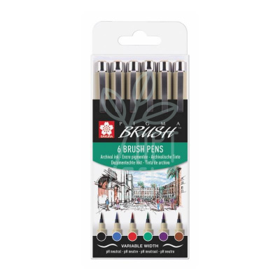 Набір лайнерів-пензлів PIGMA BRUSH BASIC, 6 кол., Sakura