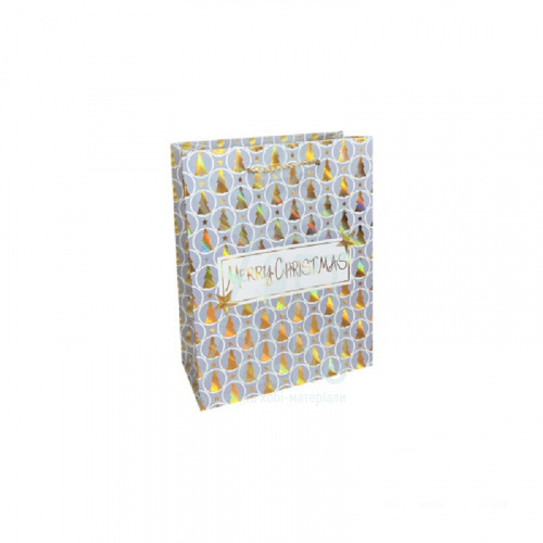 Пакет подарунковий "Ялинки", сірий, 23х18х8 см, Україна