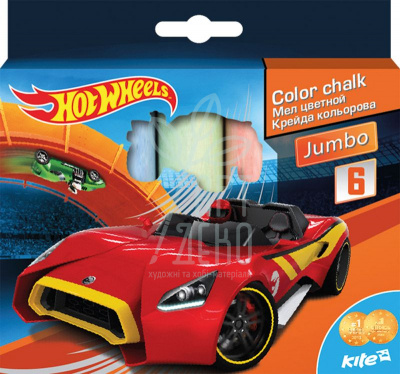 Набір крейди кольорової Jumbo "Hot Wheels", 6 шт, Kite