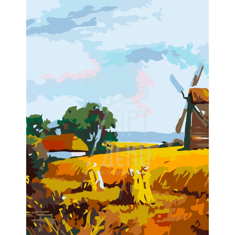 Набір для розпису за номерами "Млин у селі", 35х45 см, ROSA START