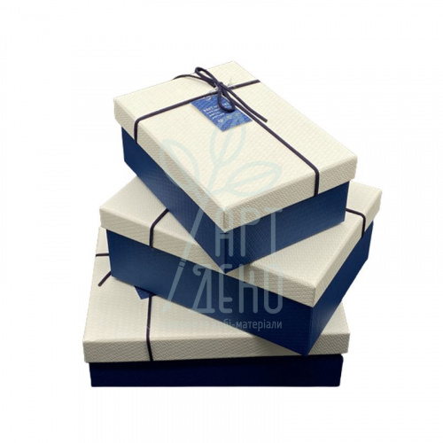 Коробка подарункова з бантом (шнур), біло-синя, Україна