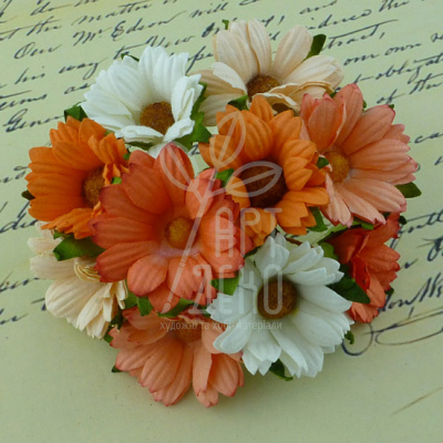 Квіти паперові Хризантема, біло-помаранчеві тони, 4,5 см, 5 шт., Тайланд