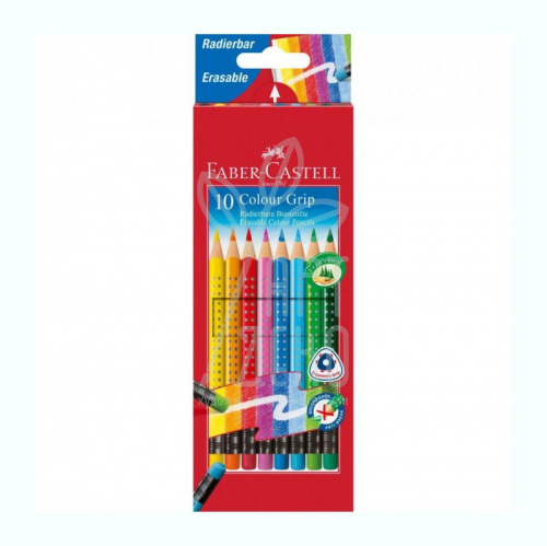 Набір олівців кольорових Grip, з гумкою, 10 шт, Faber-Castell