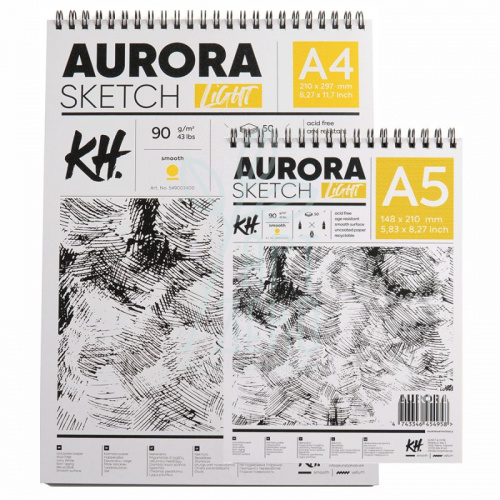 Альбом для ескізів Aurora, спіраль, 90 г/м2, 50 л., KUNST & HOBI