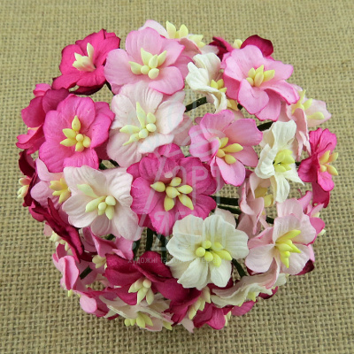 Квіти паперові Цвіт яблуні, біло-рожеві тони, 2,5 см, 5 шт, Тайланд