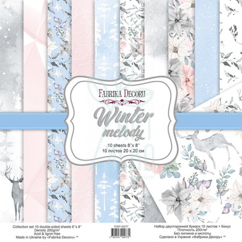 Набір паперу для скрапбукінгу, двосторонній "Winter melody", 20х20 см, 10 шт, FD