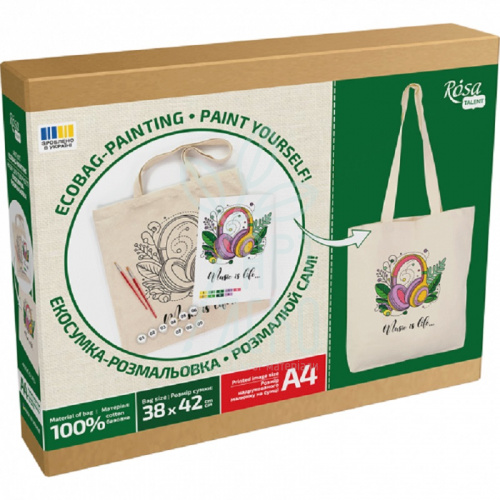 Набір екосумка-розмальовка "Music is Life", бавовна, 38х42 см, ROSA Talent