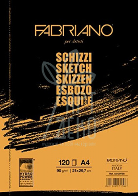 Альбом-склейка для ескізів Schizzi А4 (21х29,7 см), 90 г/м2, 120 л., Fabriano