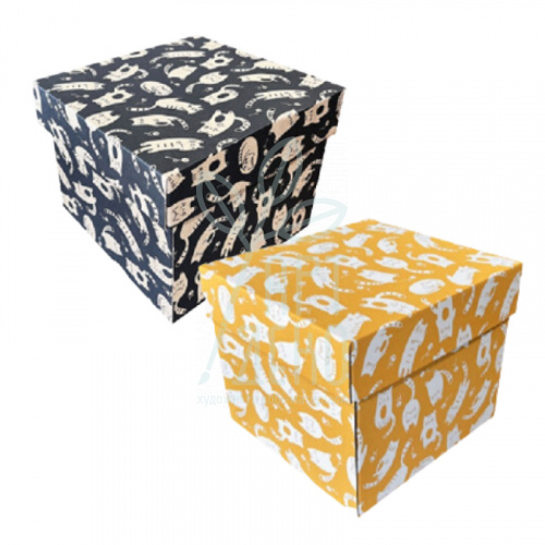 Коробка подарункова, гофрокартон "Котики", 19х19х17 см, Україна