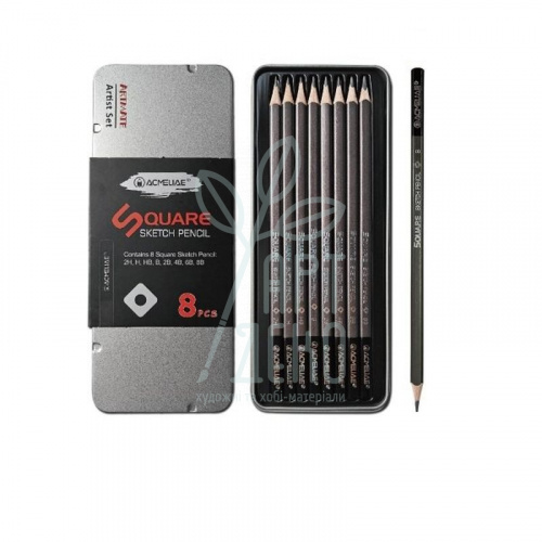 Набір олівців чорнографітних Square, (2H,H,HB,B,2B,4B,6B,8B), 8 шт, Acmeliae