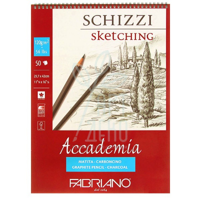 Альбом для графіки Acсademia Schizzi Sketching, спіраль, 120 г/м2, 50 л., Fabrianо Альбом для графіки Acсademia Schizzi Sketching, спіраль, 120 г/м2, 50 л., Fabrianо