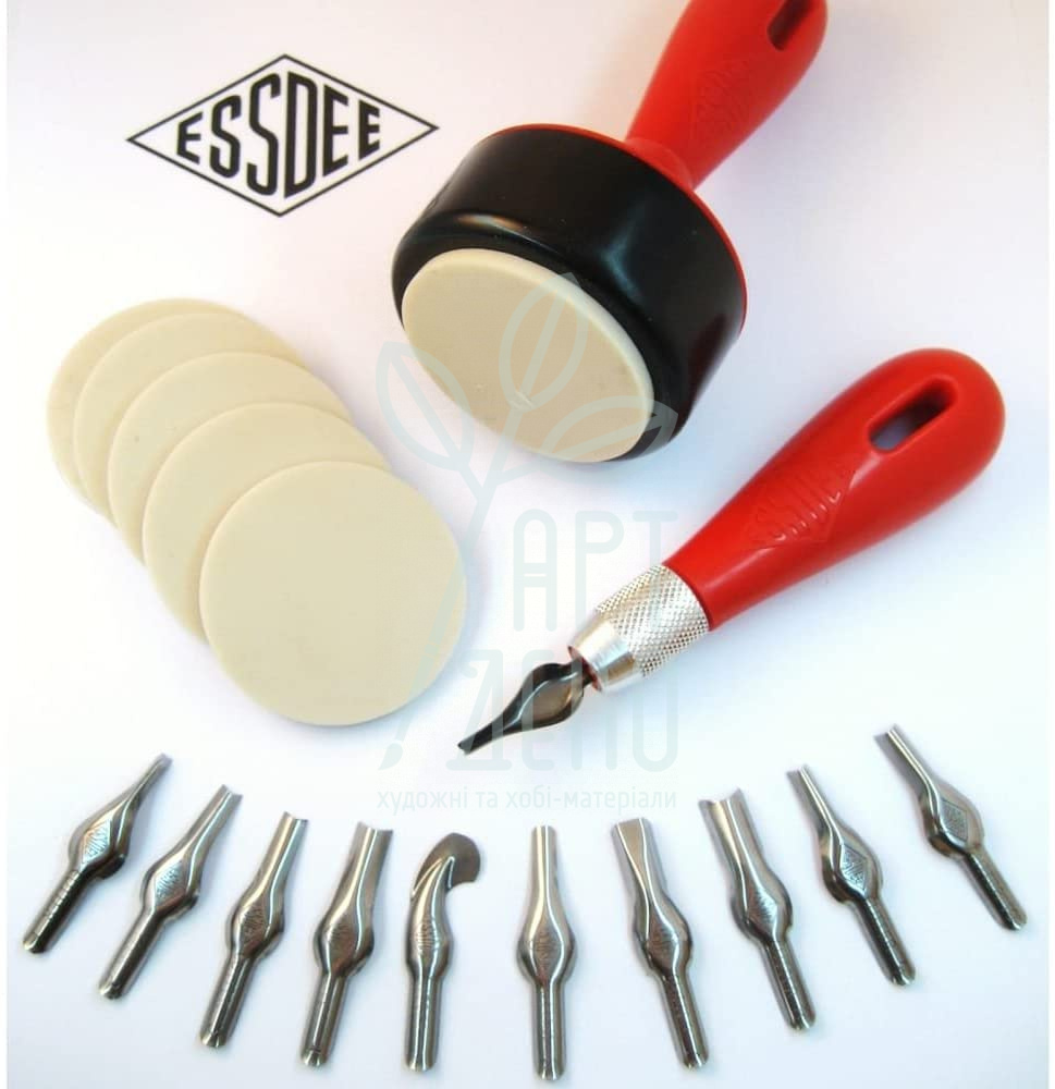 Набір інструментів для ліногравюри Lino Cutting and Stamp Carving Kit, 10 різців, 5 штампів, Essdee
