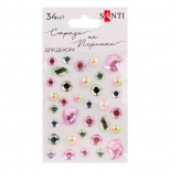 Набір страз та перлин самоклеючих Mix, рожеві/салатові, 34 шт, Santi