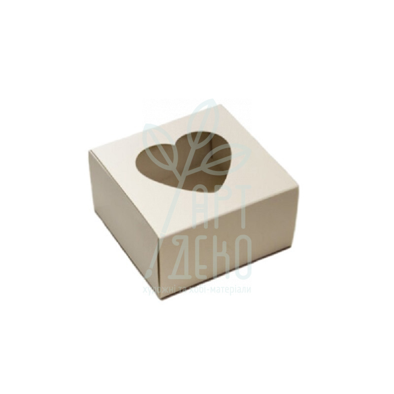 Коробка подарункова з віконцем "Преміум. Серце", 9х9х5 см, кремова, Україна