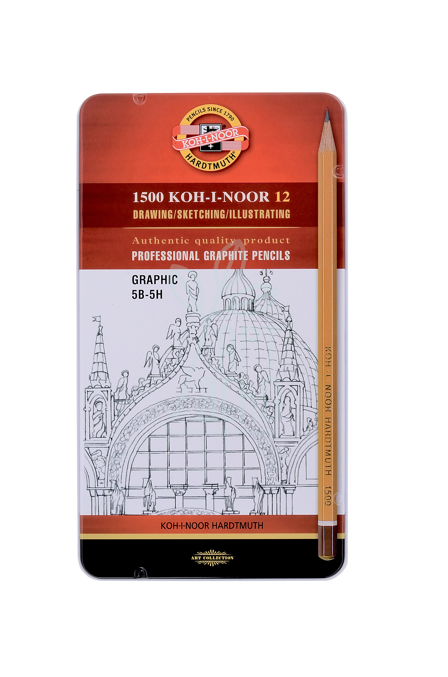 Набір олівців графітних Graphic 1502.ІІІ, 5В-5Н, в металевій коробці, 12 шт, KOH-I-NOOR