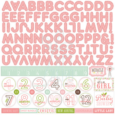 Лист наклейок - алфавіт 30х30 см Bundle of Joy Girl Alpha Stickers, Echo Park