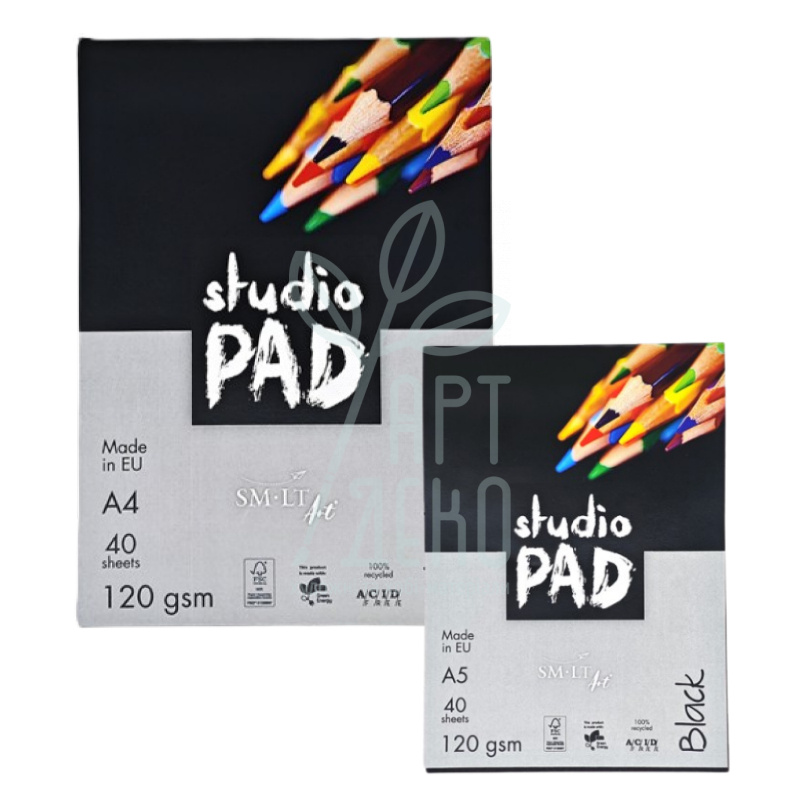 Склейка для ескізів та рисунку Studio Black Drawing, 120 г/м2, 40 л, SMILTAINIS