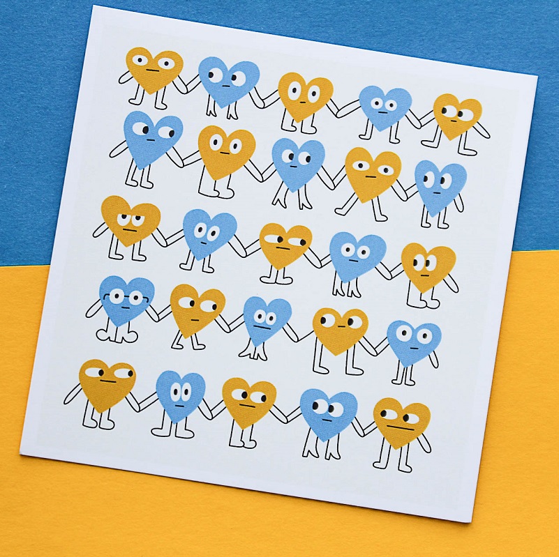 Листівка патріотична "Блакитні та жовті серця", 13х13 см, Україна