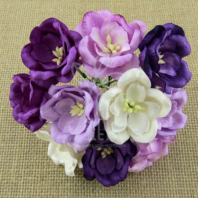 Квіти паперові Магнолія, біло-фіолетові тони, 3,5 см, 5 шт, Тайланд