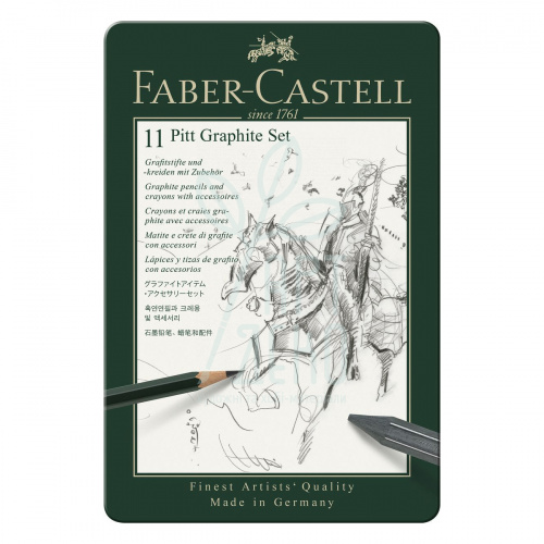 Набір олівців для рисунку PITT Monochrome Graphite, в металевій коробці, 11 предметів, Faber-Castell